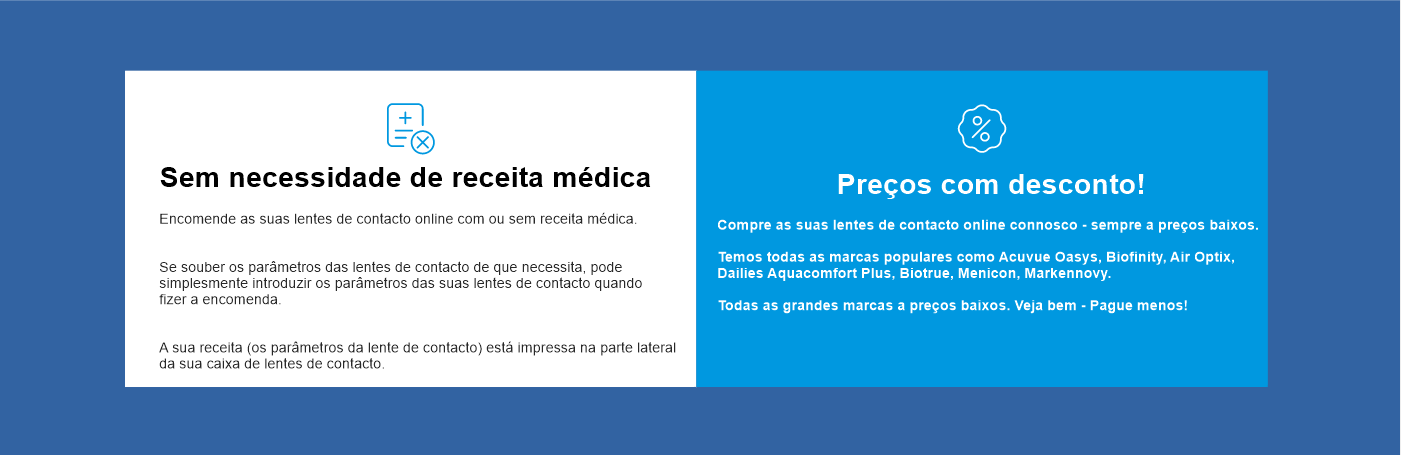 Sem necessidade de receita médica e sempre com preços de desconto em lentes de contacto